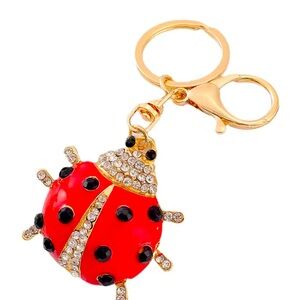 Red Ladybug Keychain with Gold /Crystals Accents.